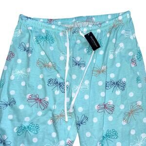 ENJOY NIGHT WOMENS SIZE MEDIUM M LOUNGE PAJAMA PANTS AQUA POLKA DOT BUTTERFLY